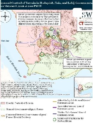 美国华盛顿智库战争研究所，今日更新了也门局势的最新地图，从图中能够清晰看到：1
