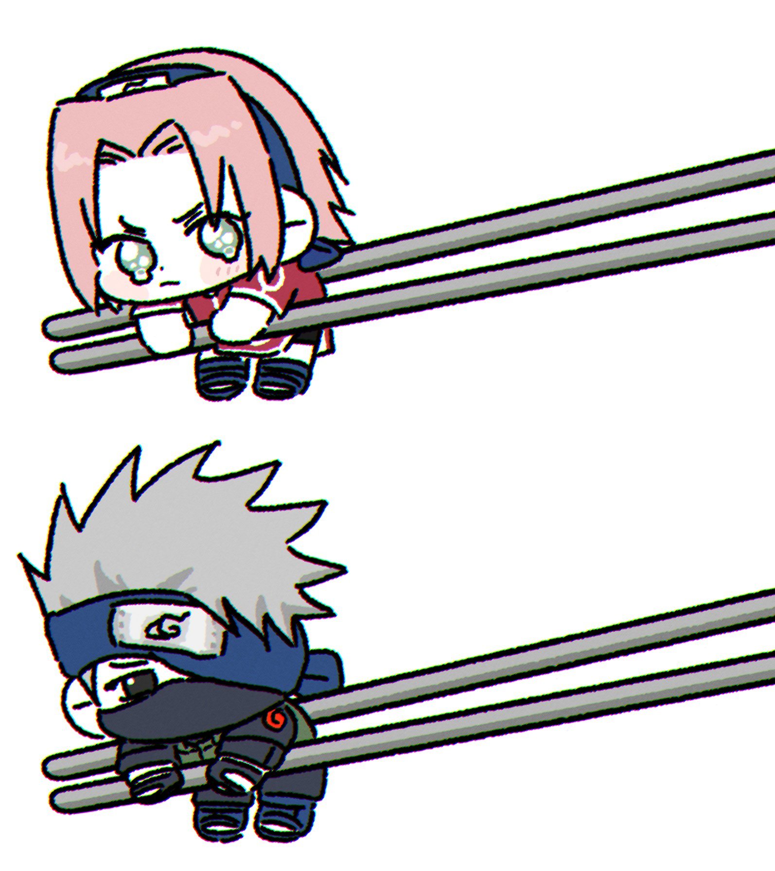 分享X上同人画师mingsgugu最新绘制的第七班火影插画！被筷子夹住的四小