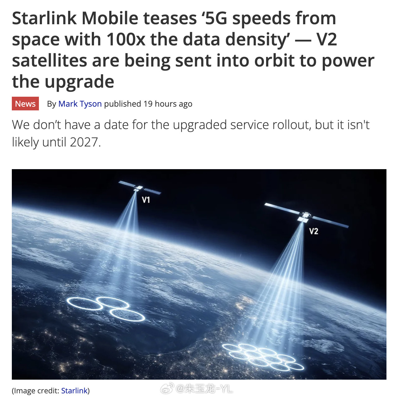 SpaceX下一代V2卫星即将入轨，星链Mobile将实现从太空直接提供5G速