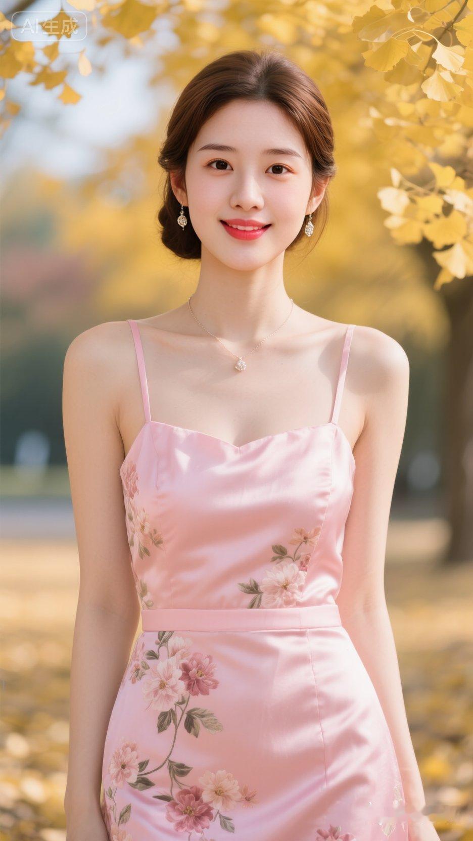 秋日暖阳下的粉色连衣裙，甜美微笑，宛如童话中的公主。🌸💖