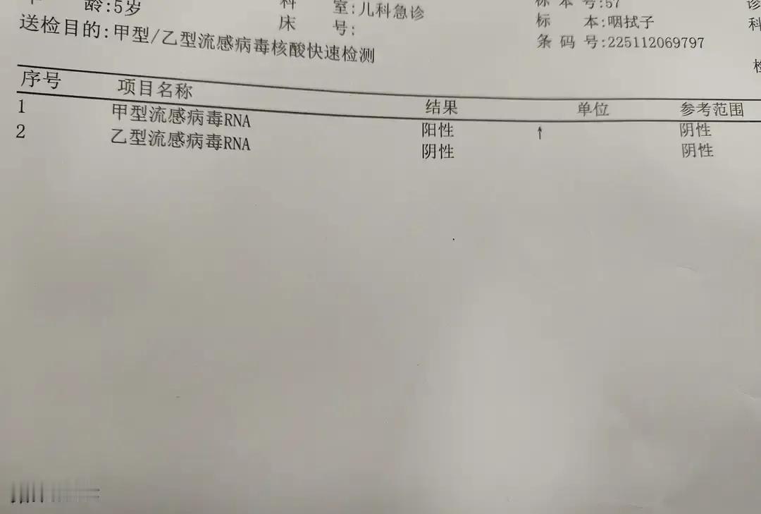 闺女吃完早饭突然烧到5，我直接请假冲医院，咽拭子一捅，甲流阳性。医生瞄一眼化
