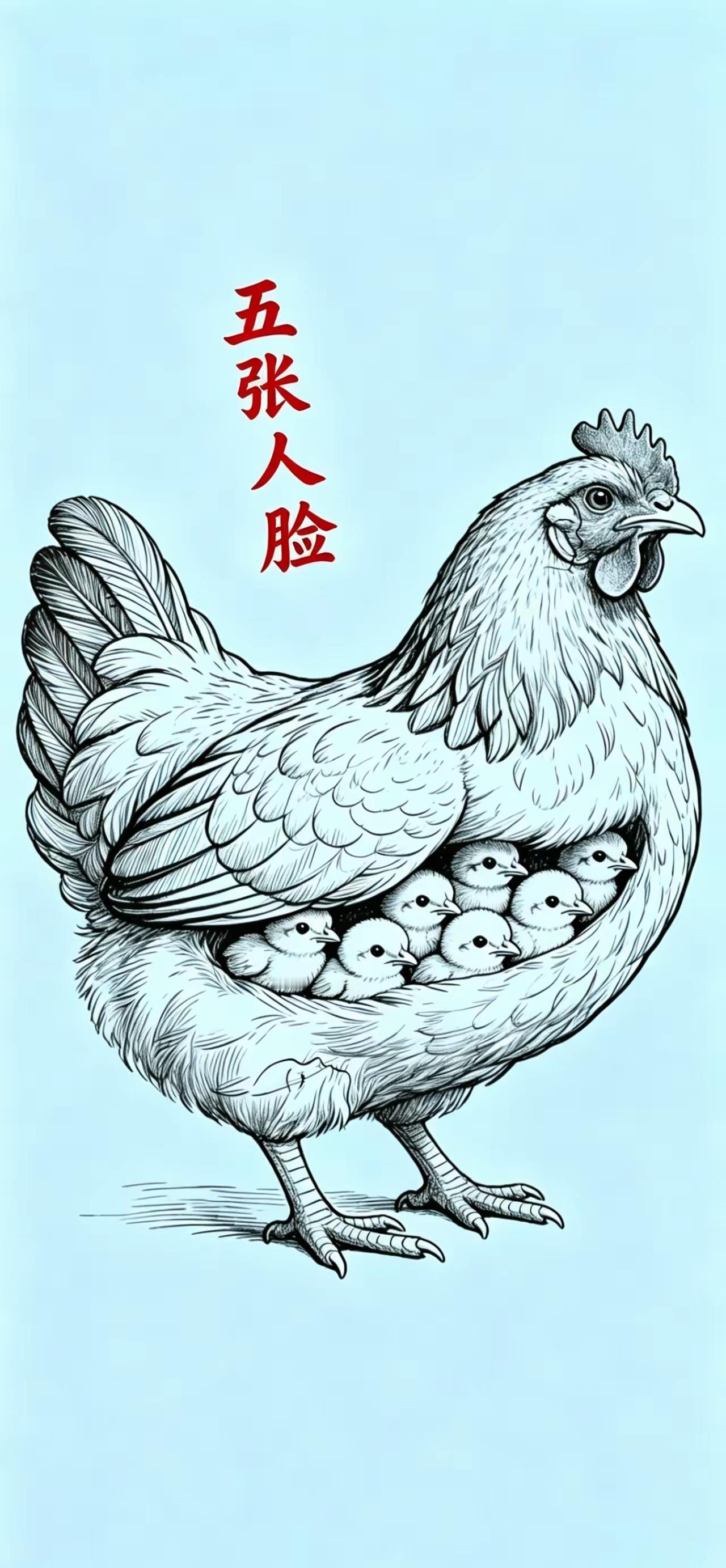 母鸡图暗藏5张人脸，眼力普通很难找全眼力测试找隐藏图案