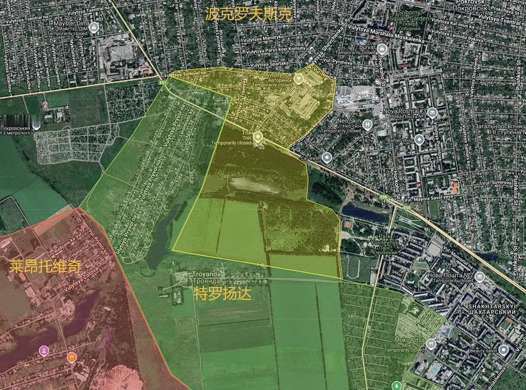 俄军中部集群部队在红军城的扩展。没有地面兵力切断E50（M30）公路和格里希诺方