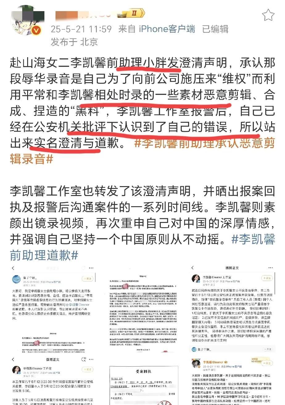 《赴山海》女二安全了？？现在说李凯馨报警了，说那个“辱华录音”是前助理伪造的，