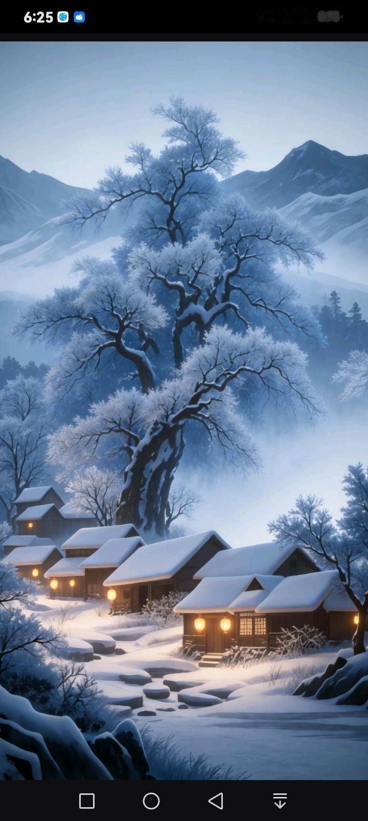 雪落无声，漫山遍野裹上素净银装，老树枝桠凝着雾凇，在暮色里舒展着清寂的诗意。山脚