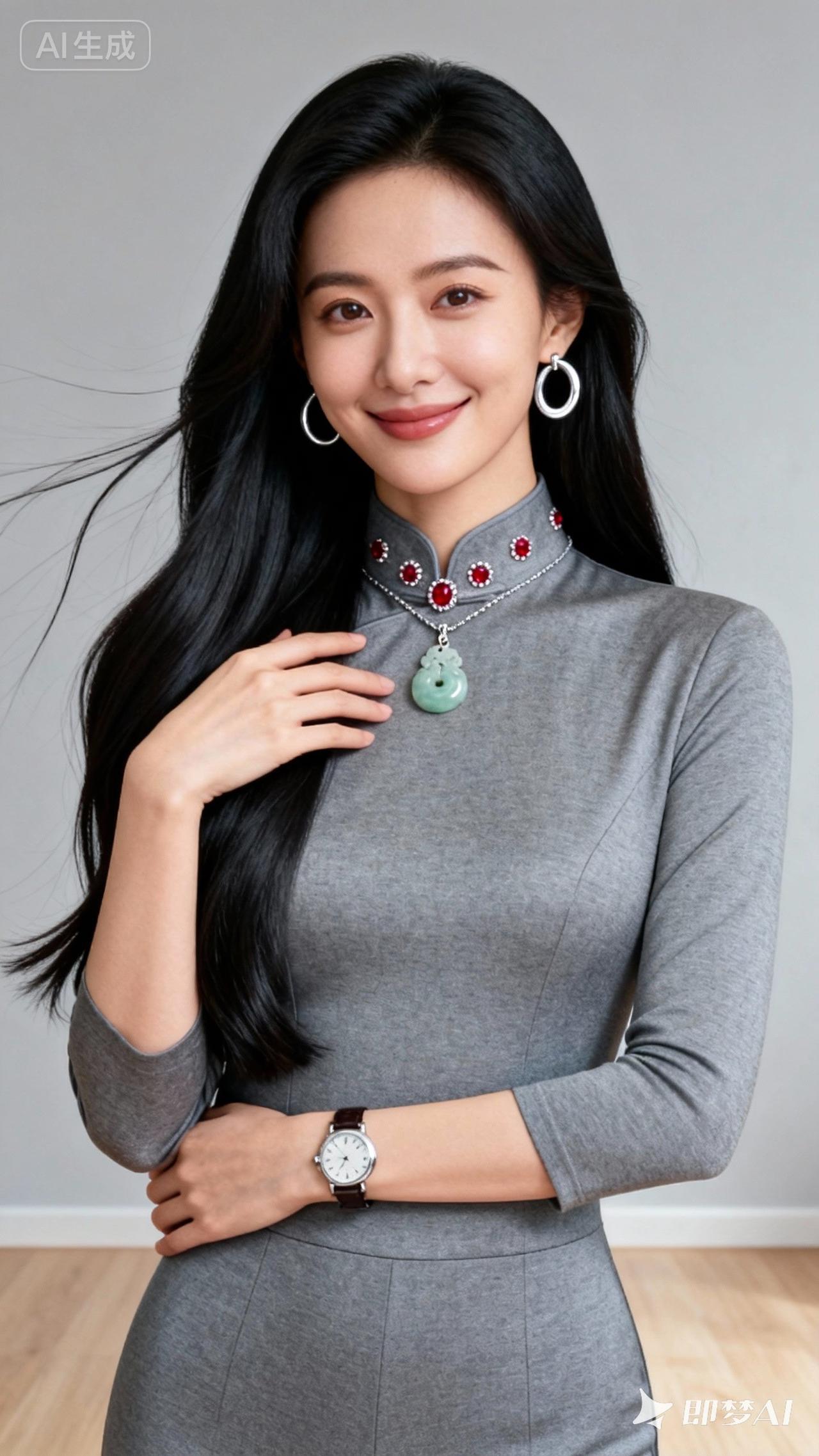 优雅气质穿搭，灰色连衣裙搭配精致珠宝，尽显女性魅力！