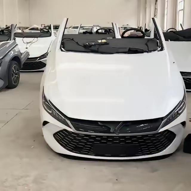 一台崭新的二代秦Plus，被切割机从中间拦腰截断，塞进集装箱，发往国外。不是