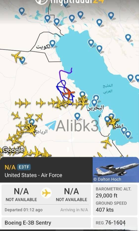 美国空军E-3预警机正在沙特东部空域协调美军搜救行动。一名西方安全官员向以色