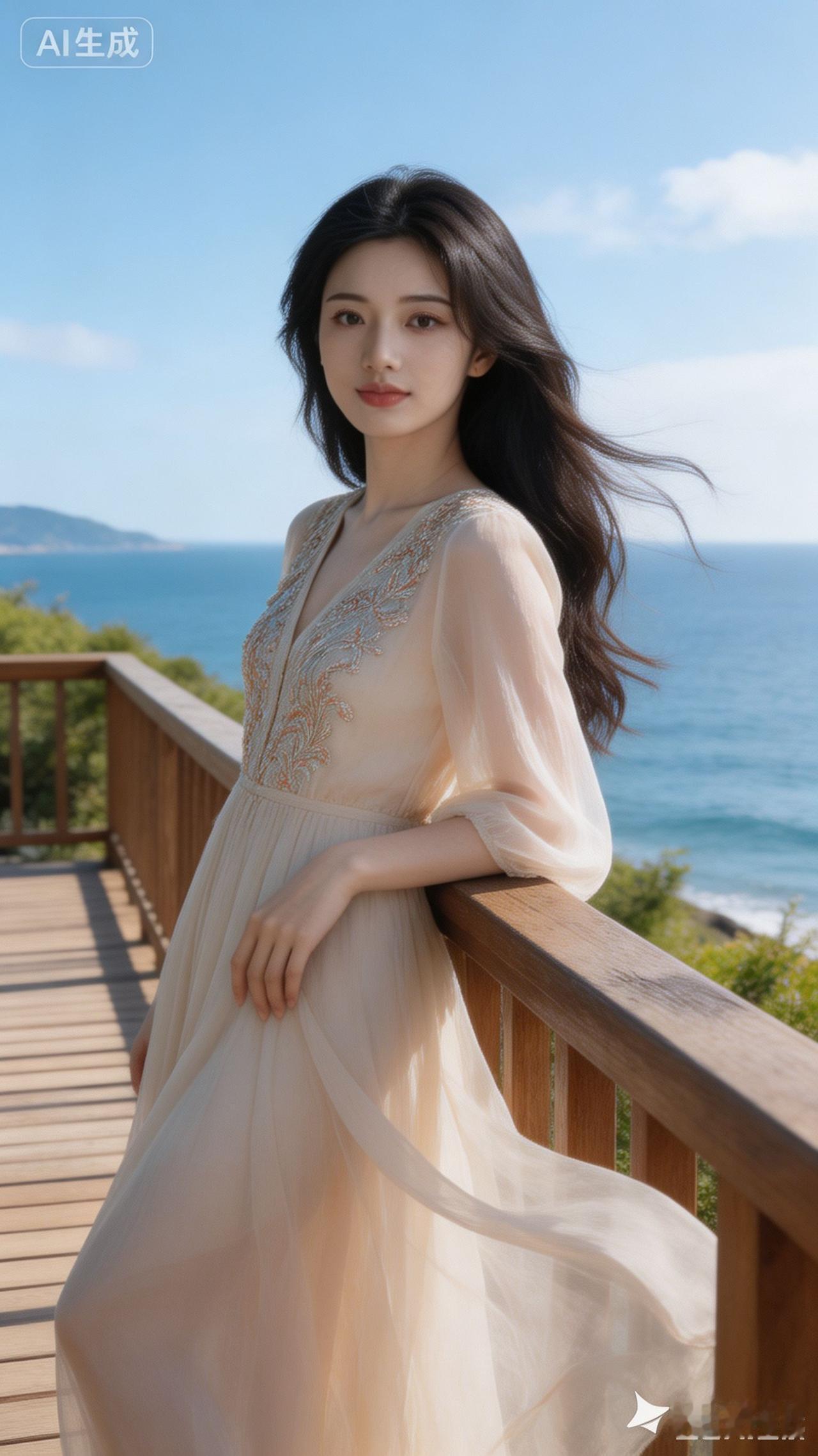海边漫步，轻盈飘逸的裙摆随风起舞，感受海风拂面的浪漫时光。🌊👗💃