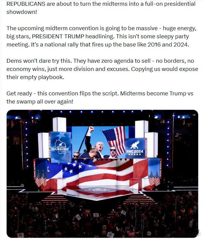 共和党即将把中期选举变成一场总统级的对决！即将到来的中期大会将会规模空前——能量