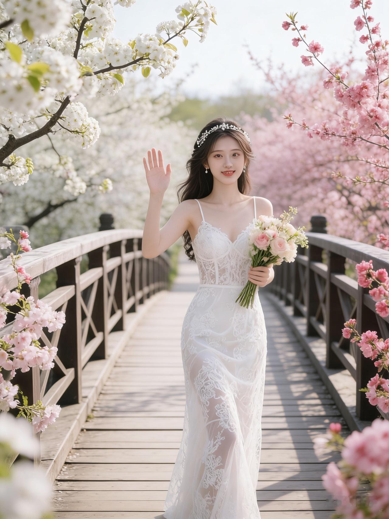 樱花树下拍婚纱照，简直浪漫到骨子里！想象那场景，满树樱花粉白相间，微风一吹，花瓣