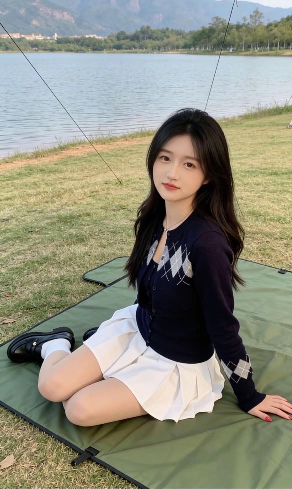 蹦跶一下，差点把裙子甩飞～本来想在旗山湖拍个优雅的背影跳跃，结果跳成了弹簧人，腿