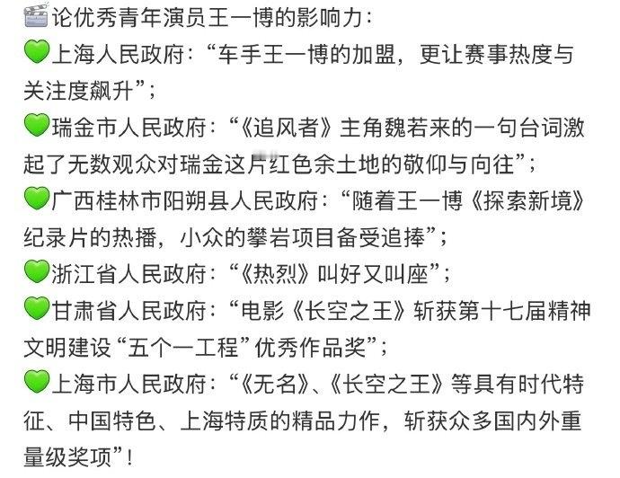 论青年演员王一博的影响力，全是真正的官方表扬，顶流当如王一博。[666]​​​