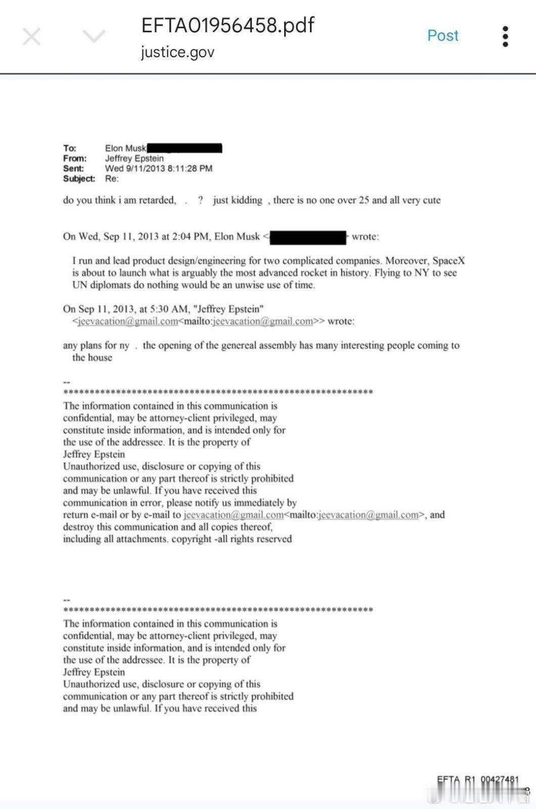 看来马斯克对爱泼斯坦这人非常有警觉，他不止一次拒绝他的邀约。这次是爱泼斯坦在2