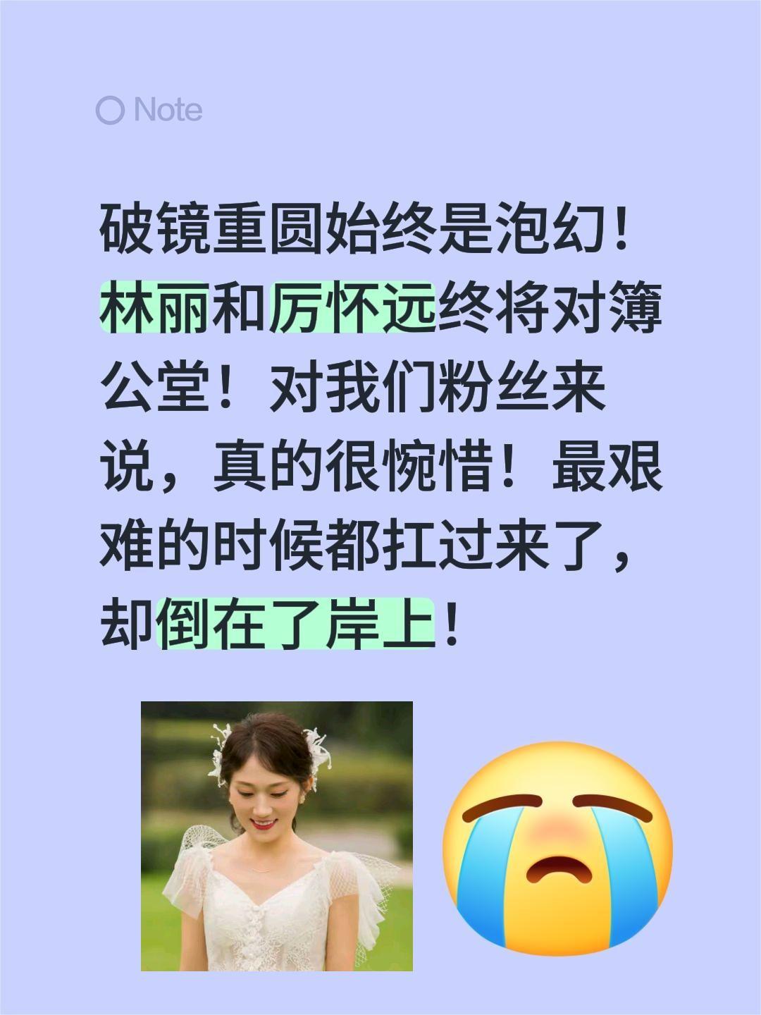 厉怀远和林丽终将对簿公堂！破镜重圆始终是泡幻！林丽和厉怀远终将对簿公堂！对我们