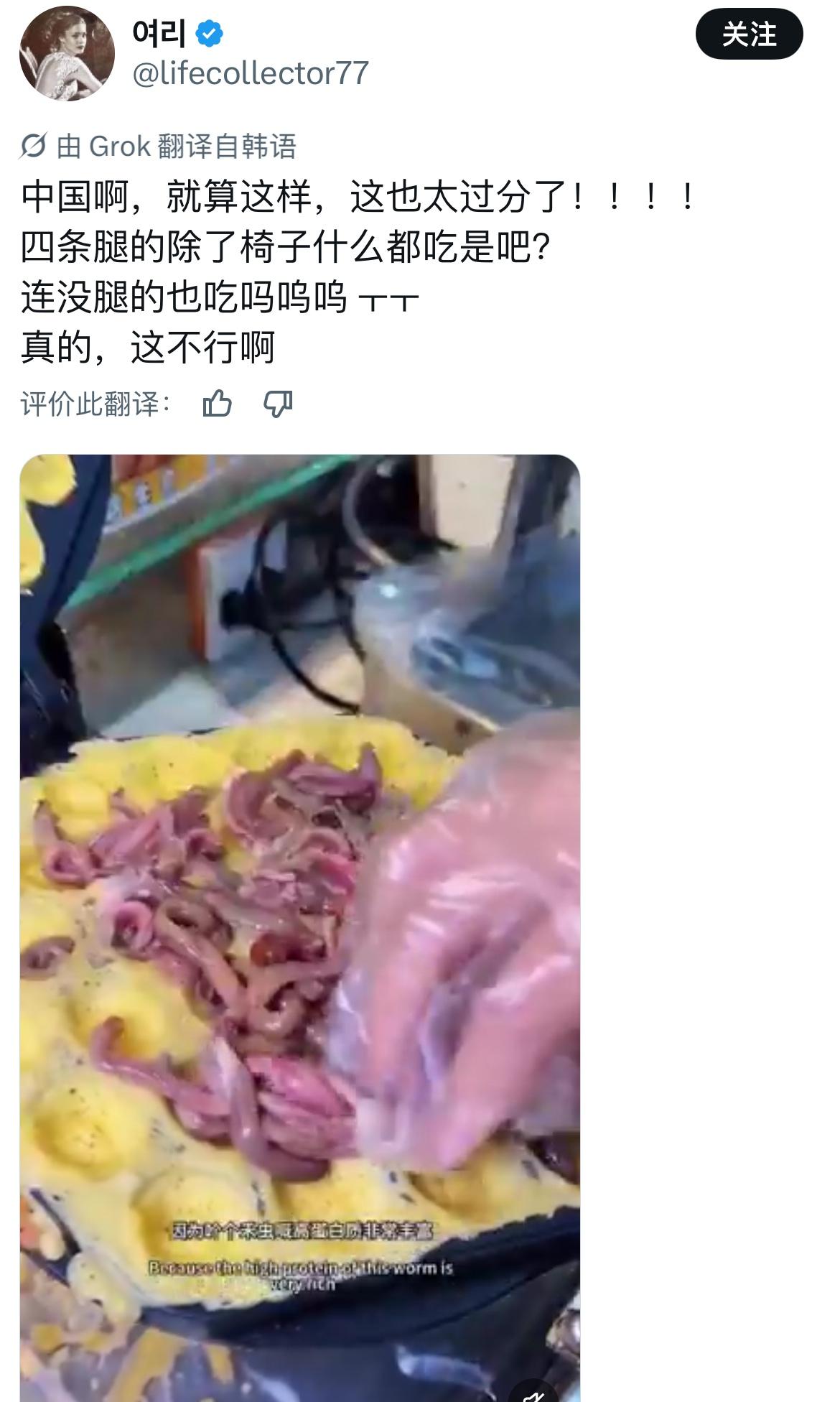 韩国网友吐槽中国人吃蚯蚓，除了四条腿的椅子不吃，其他什么都吃这不是蚯蚓这是沙