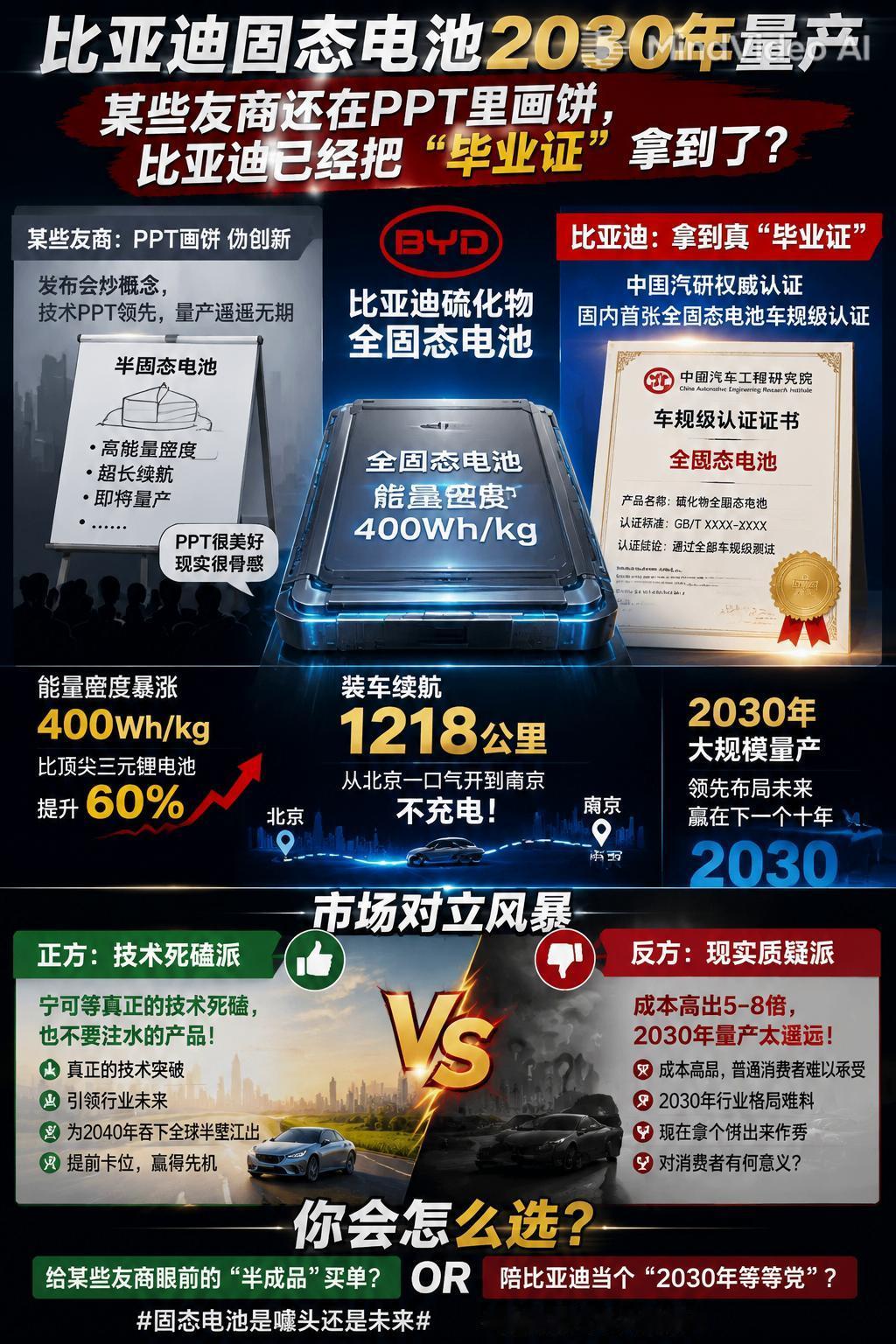 比亚迪固态电池2030年量产？【某些友商还在PPT里画饼，比亚迪已经把“毕业证