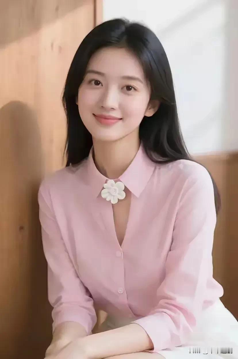 粉衫揉着清甜，白花缀着温柔，笑意里藏着春日般的软糯与美好温婉高级淡雅少女淡