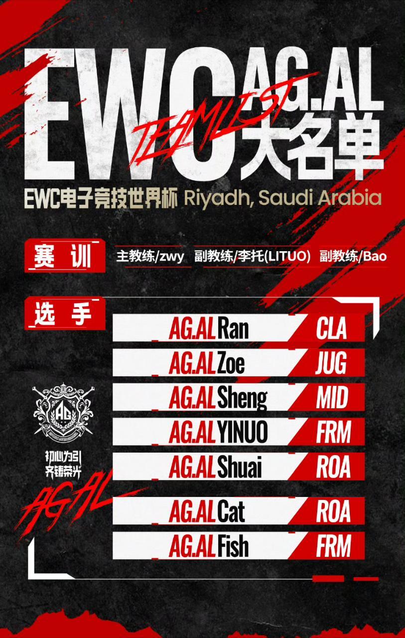 AG出战沙特EWCAG出征EWC大名单​​​