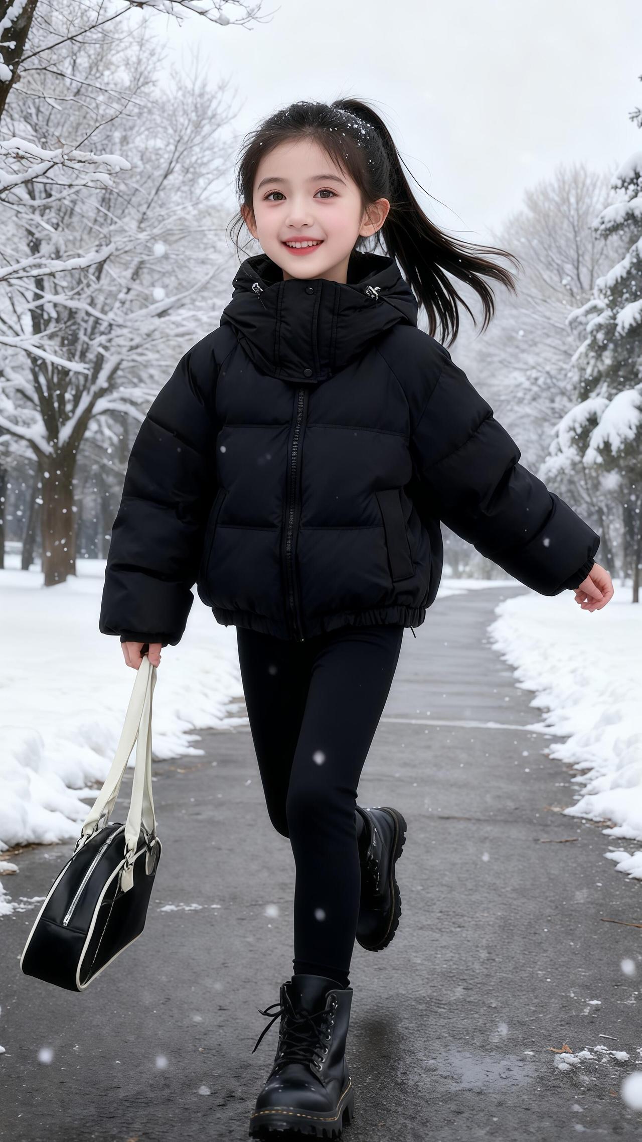 冬日雪景中的可爱女孩