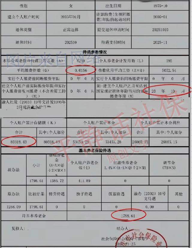 重庆养老金！女性，25年10月退休，从11月开始领取养老金，缴费20年10个月