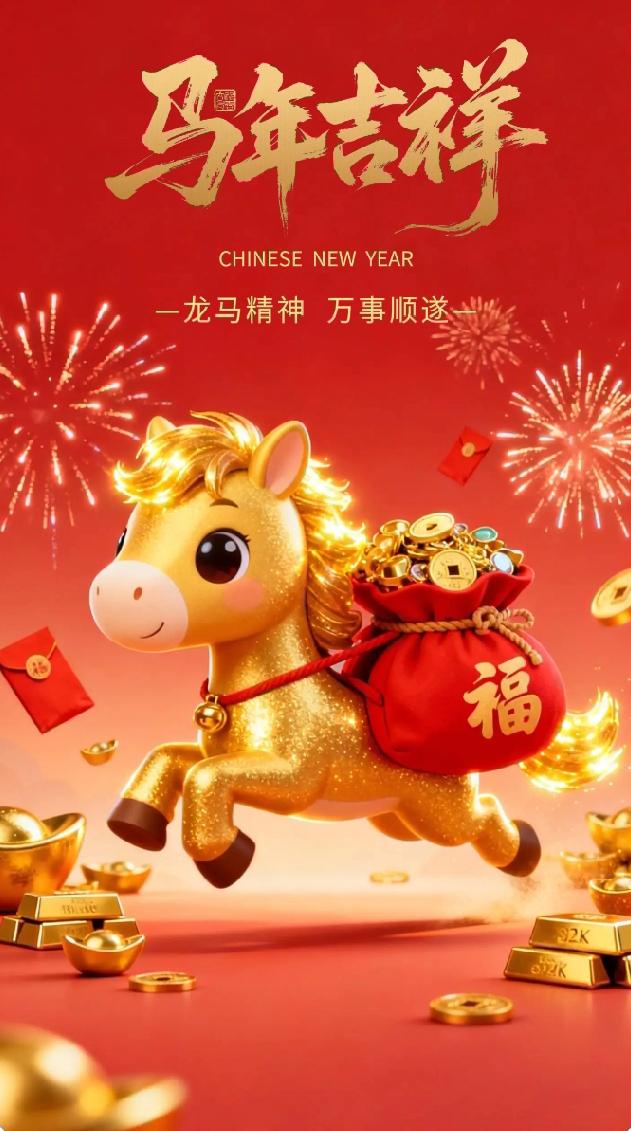 金马奔腾贺新年，这氛围就像炸开了欢乐的爆米花，太应景啦！新年嘛，就是得图个万事顺