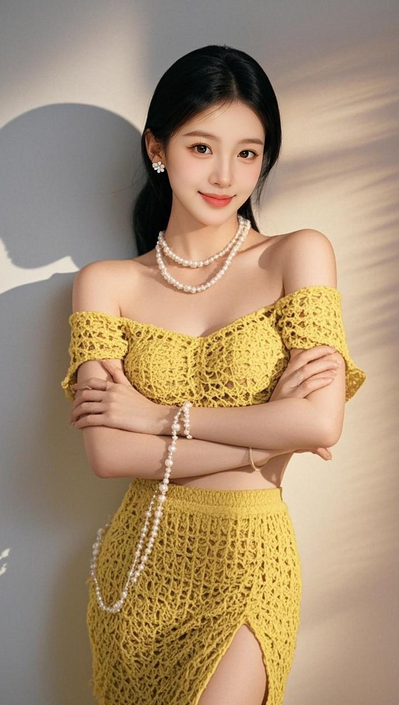 AI黄裙蕾丝写真