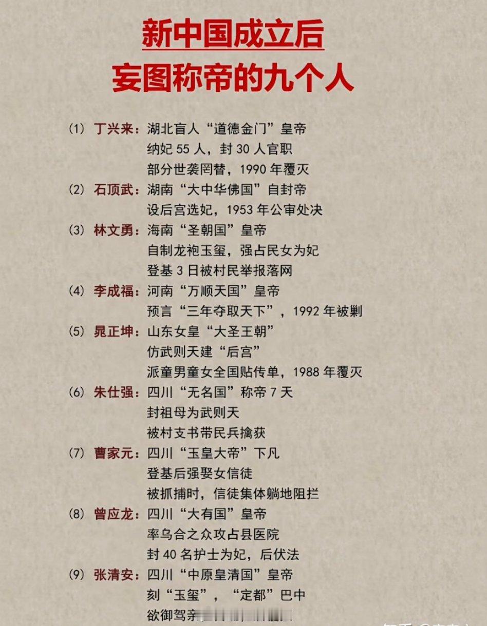 新中国成立以后，妄图称帝的九个人。于是，他们走向了毁灭。热点观点​​​