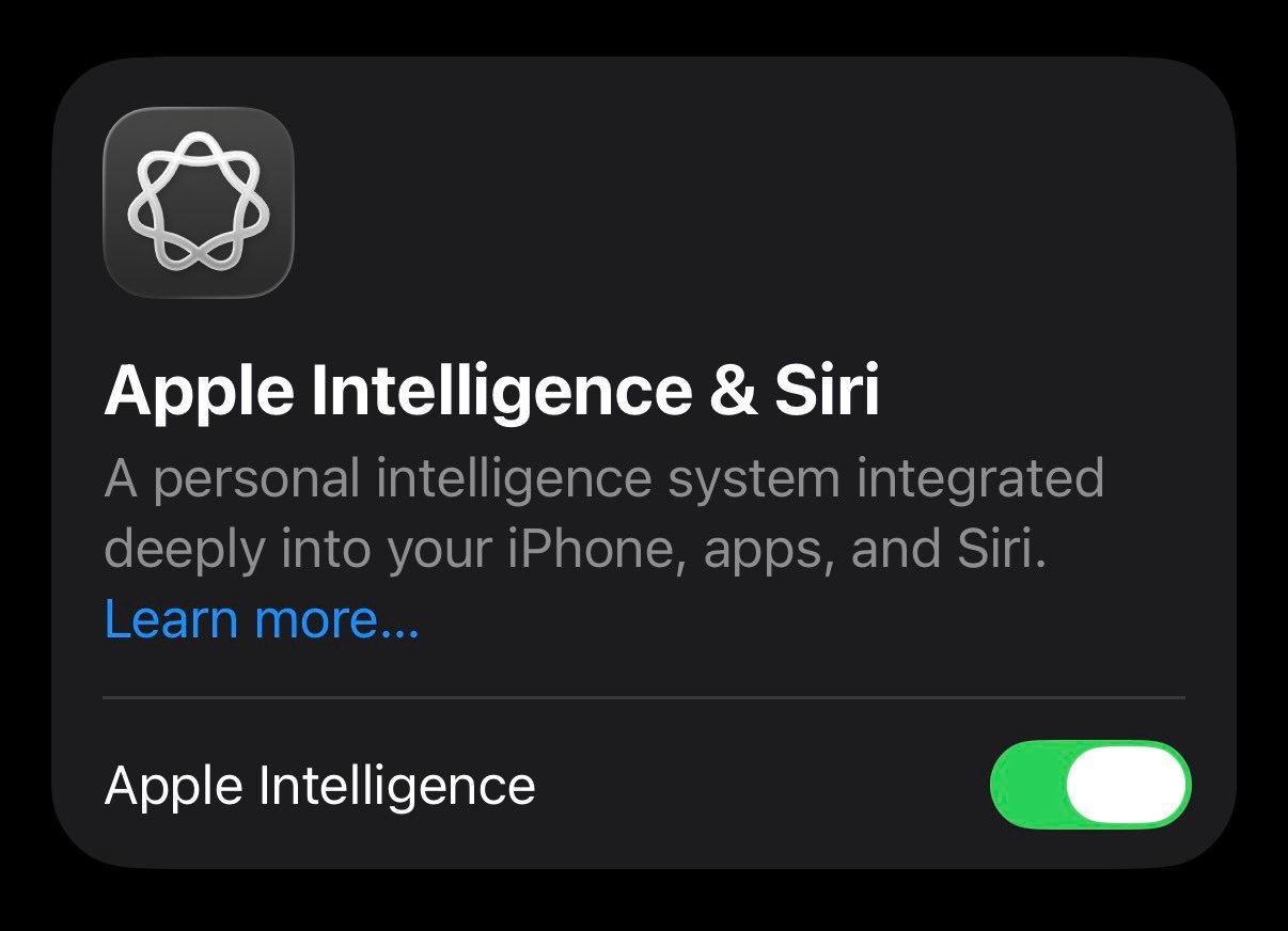 AppleIntelligence结束测试？在iOS26.1beta