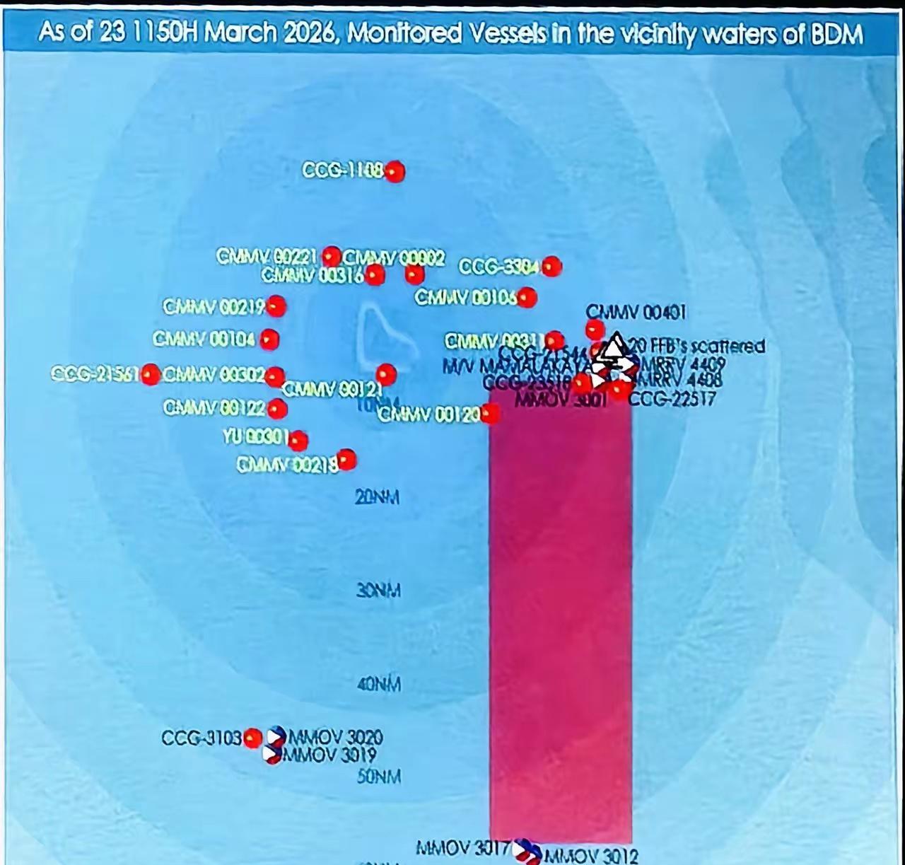 菲律宾媒体报道称，周一下午，中国海警在黄岩岛附近海域开展清障作业，结合近期的局势