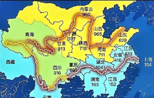原来长江和黄河都发源于青藏高原，自西向东像两条巨龙奔腾入海，令人震撼！黄河在北方