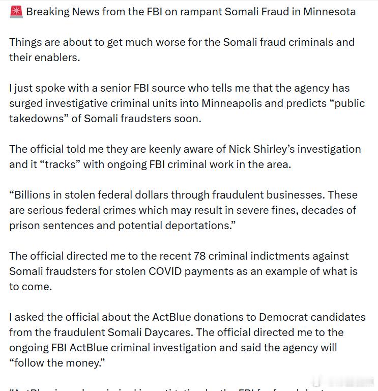 本尼·约翰逊：我刚刚与一名FBI高级消息人士交谈，他告诉我，联邦调查局已加派刑事