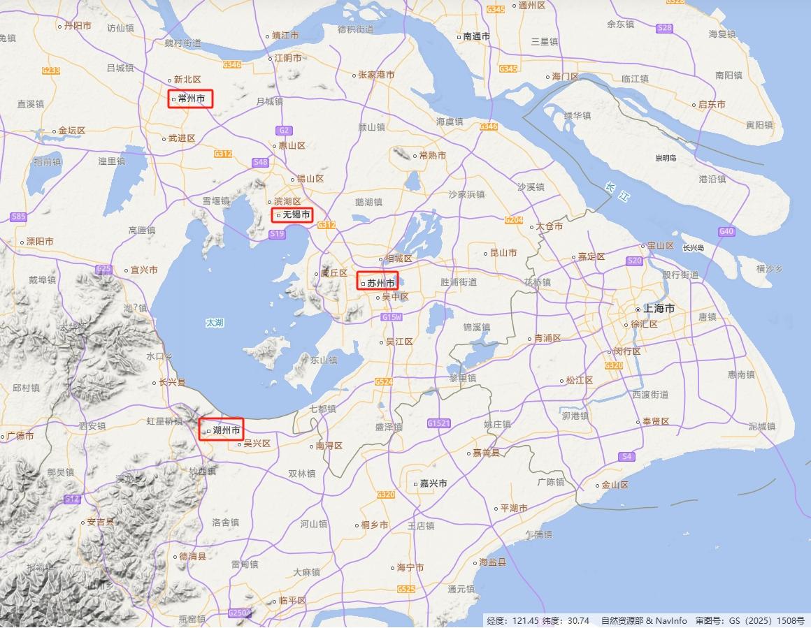 太湖周围四个城市，叫“湖州”的反而没有湖，太湖水域划分，绝大部分属于苏州，无锡其