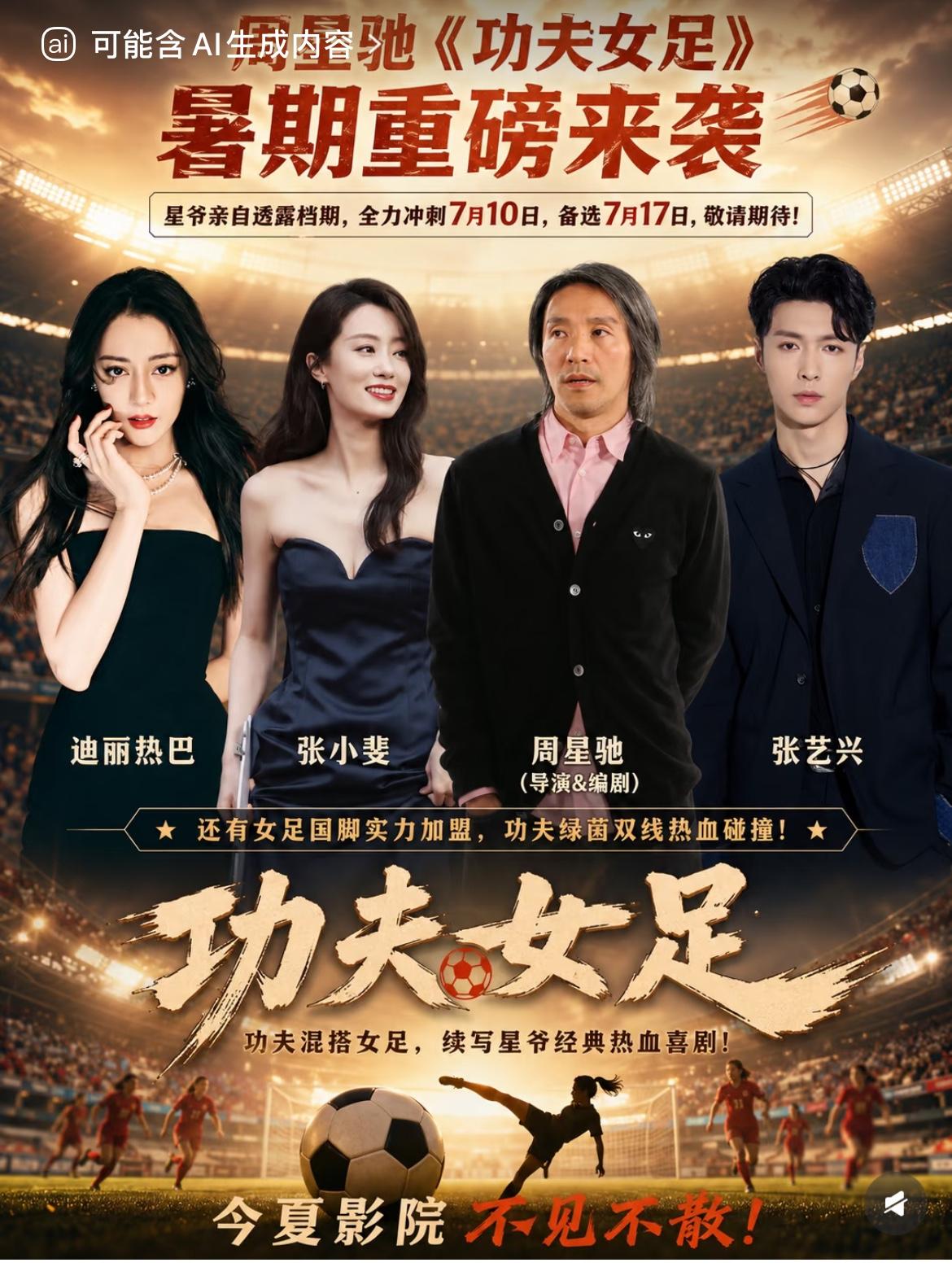 你们发现了没，之前多数网友默认迪丽热巴是功夫女足的女主，官方公布的阵容里张小斐才