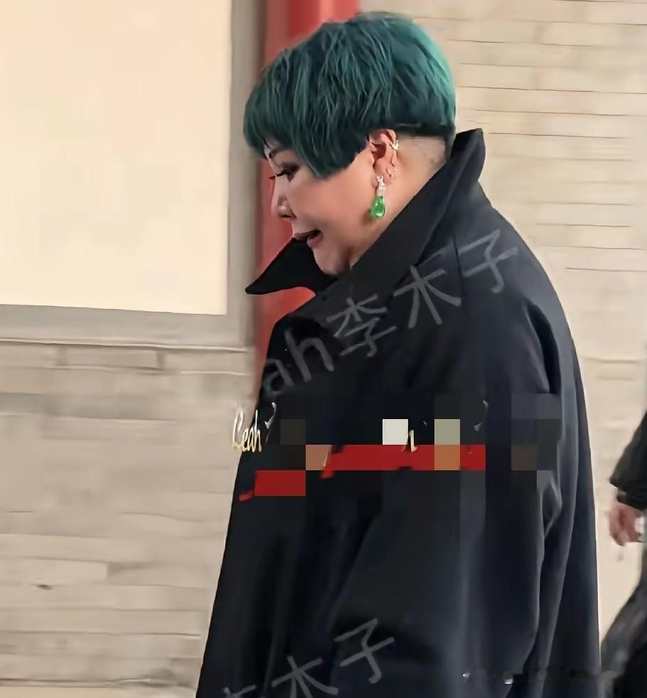 郭德纲老婆参加婚礼，一头绿色头发太酷了。绿色头发，绿色耳坠，还有绿色商务车，这