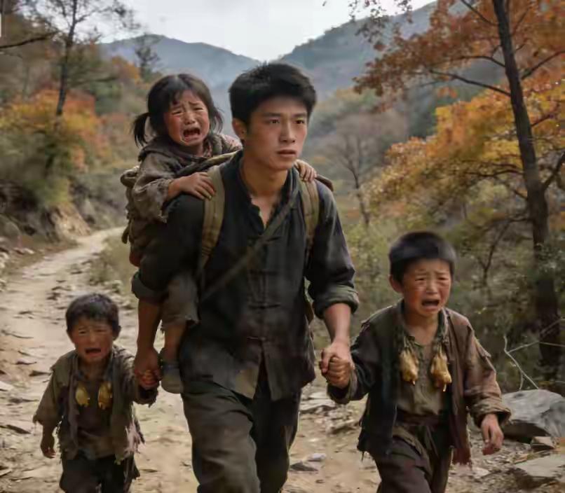 那年我十九岁，背上背着五岁的小侄女，左手牵着八岁的大侄子，右手拉着六岁的二侄子，