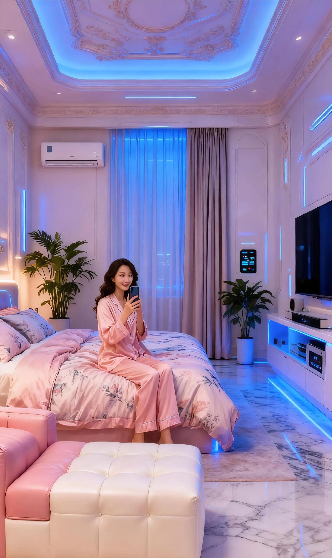 这间卧室好梦幻，粉色的调调真舒服！