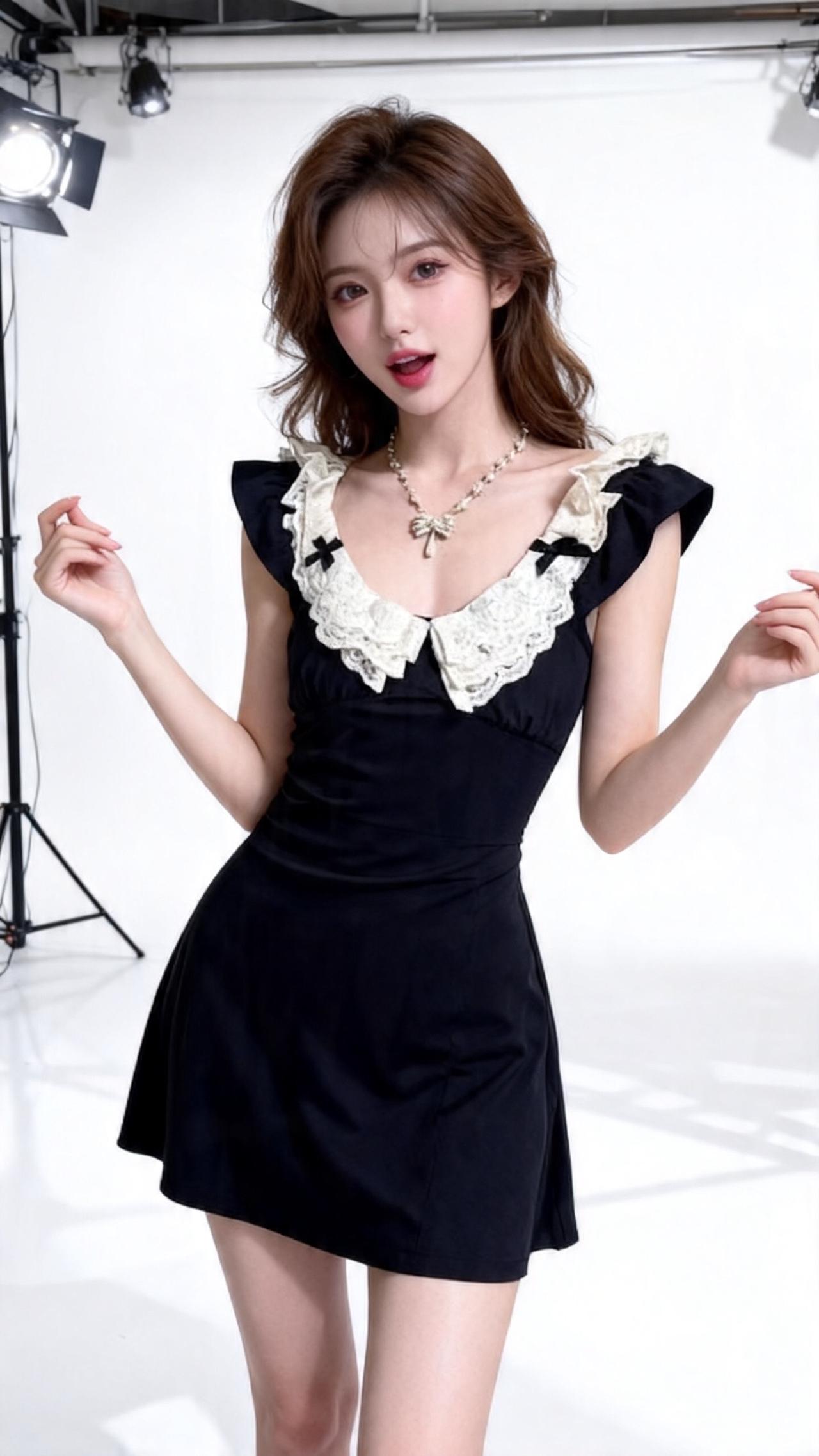 巨显瘦的连衣裙，可一字领露肩超美的甜妹穿搭分享。ins风白裙甜美辣妹蕾丝褶皱