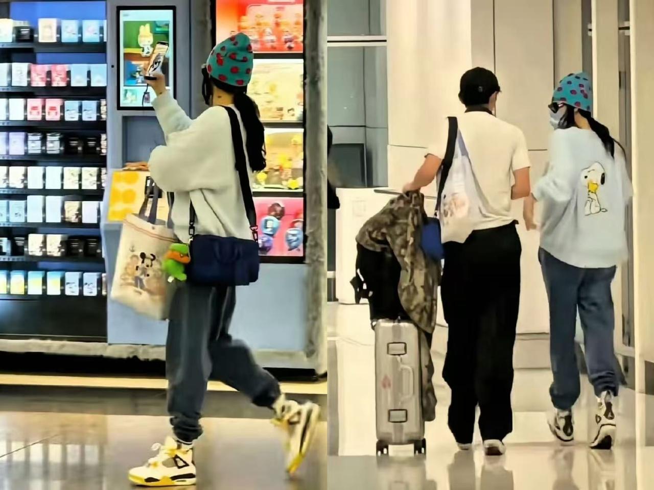 张柏芝到机场接大儿子回家，看着两人逐渐被拉长的背影从背影来看，张柏芝好像搂着一