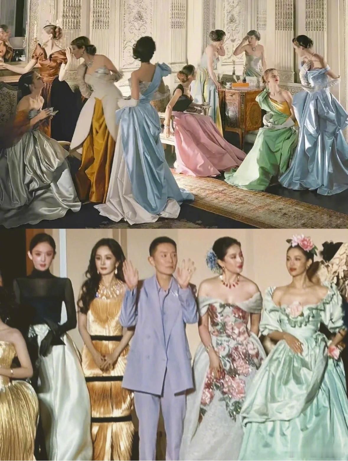 VOGUE刘亦菲自己默默的把裙子扯出来了Vogue盛典大合照环节好有一种宫廷油画