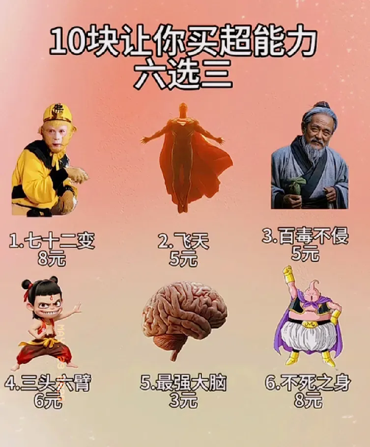 超能力大挑战！10块买超能力，六选三，快来选❗图中你会怎么选❓