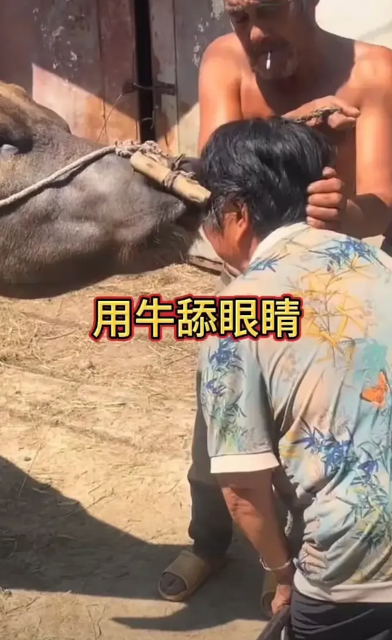 注意看，大妈上山砍柴回来，突然发现自己的右眼睛看不见了，于是找到隔壁家的大爷，没