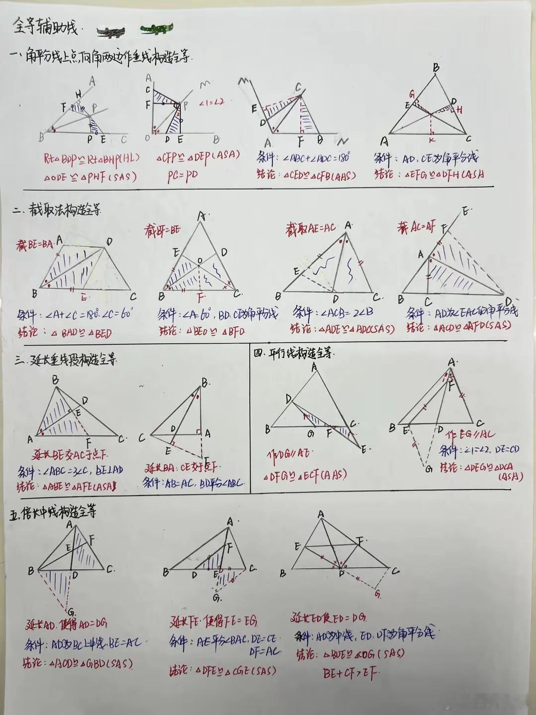 学霸笔记:初中数学几何各类辅助线经典汇总。抓住寒假的尾巴