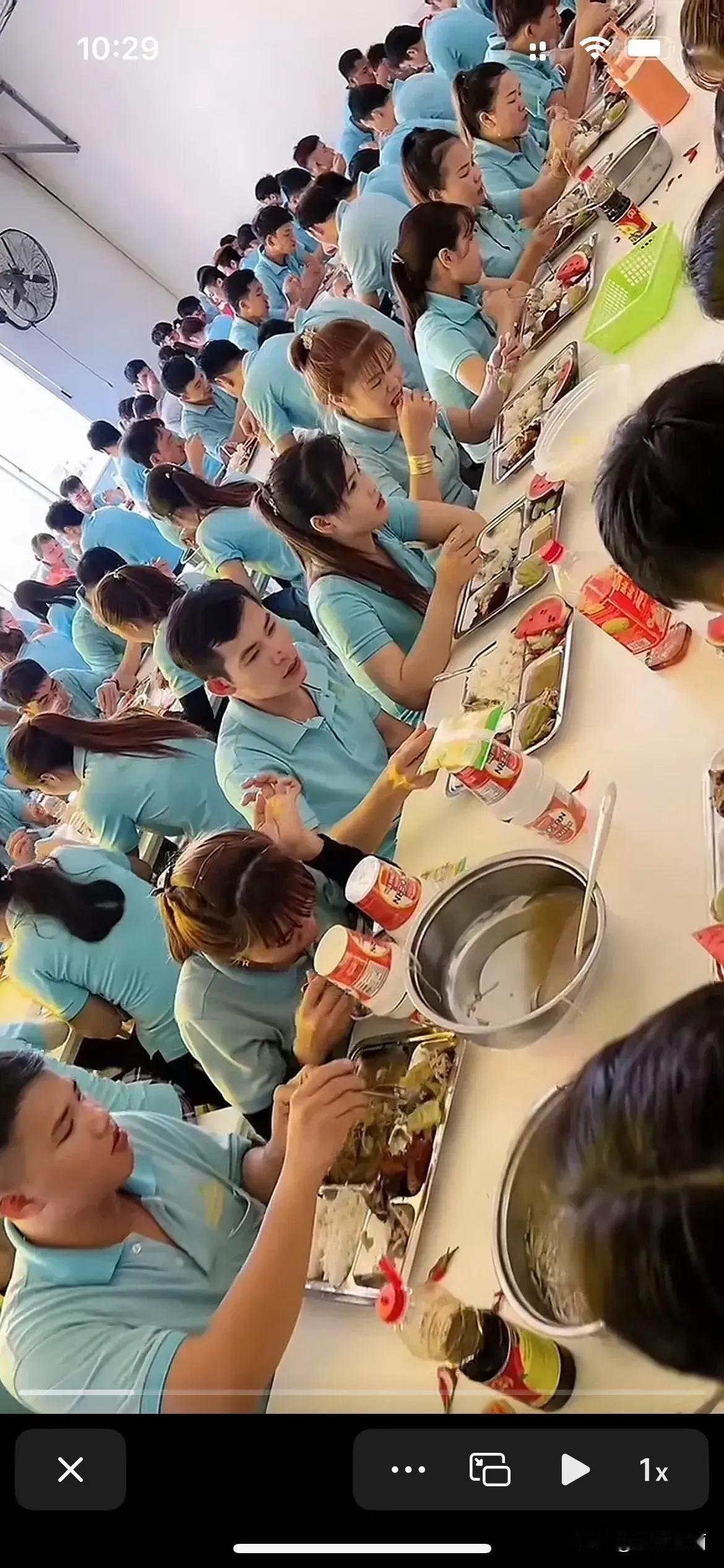 工厂食堂，打工妹打工仔都是越南的。越南车间越南打工越南打工生涯