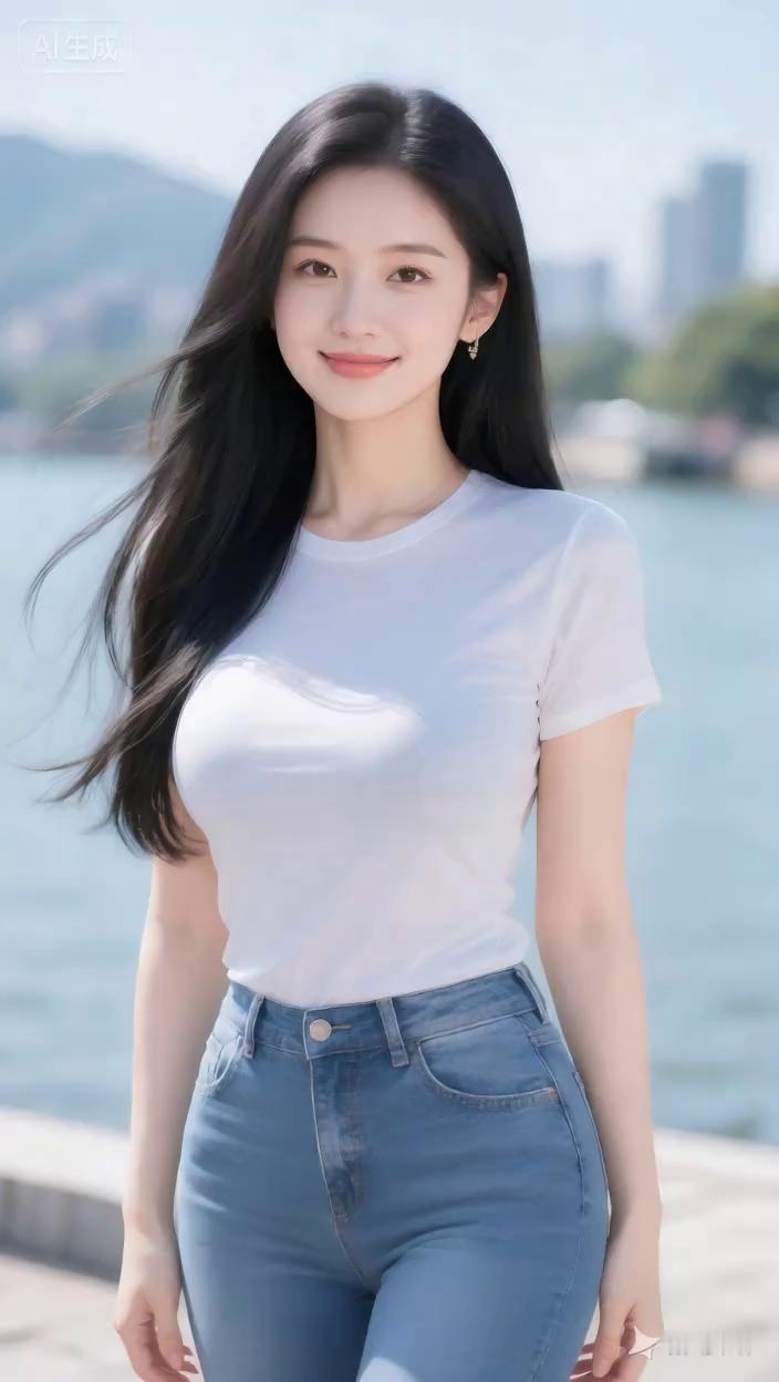 江风拂过长发，晴光洒满水面。远山与烟波都温柔如画，平淡岁月里藏着人间最好的清欢。