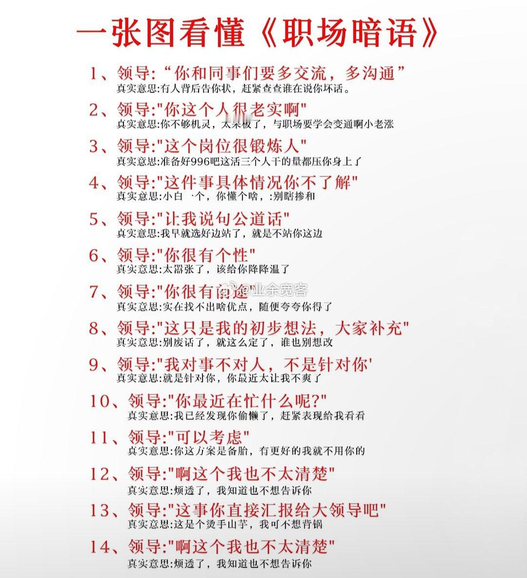 一张图看懂职场暗语