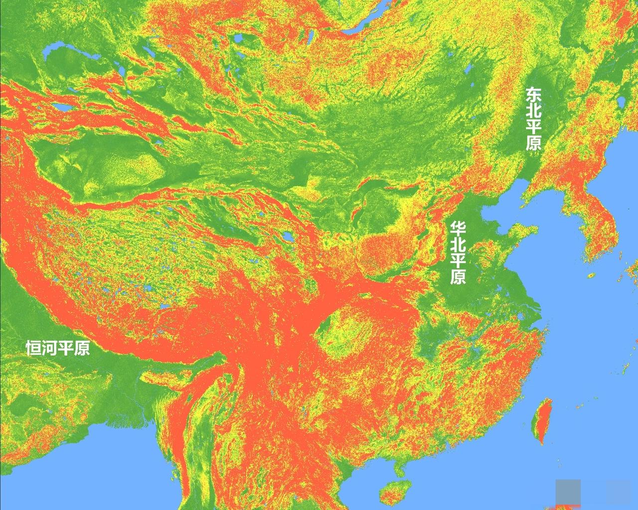 地表起伏程度图，看看哪些地方是膏腴之地我国平原面积仅占12%，却生产着全国80