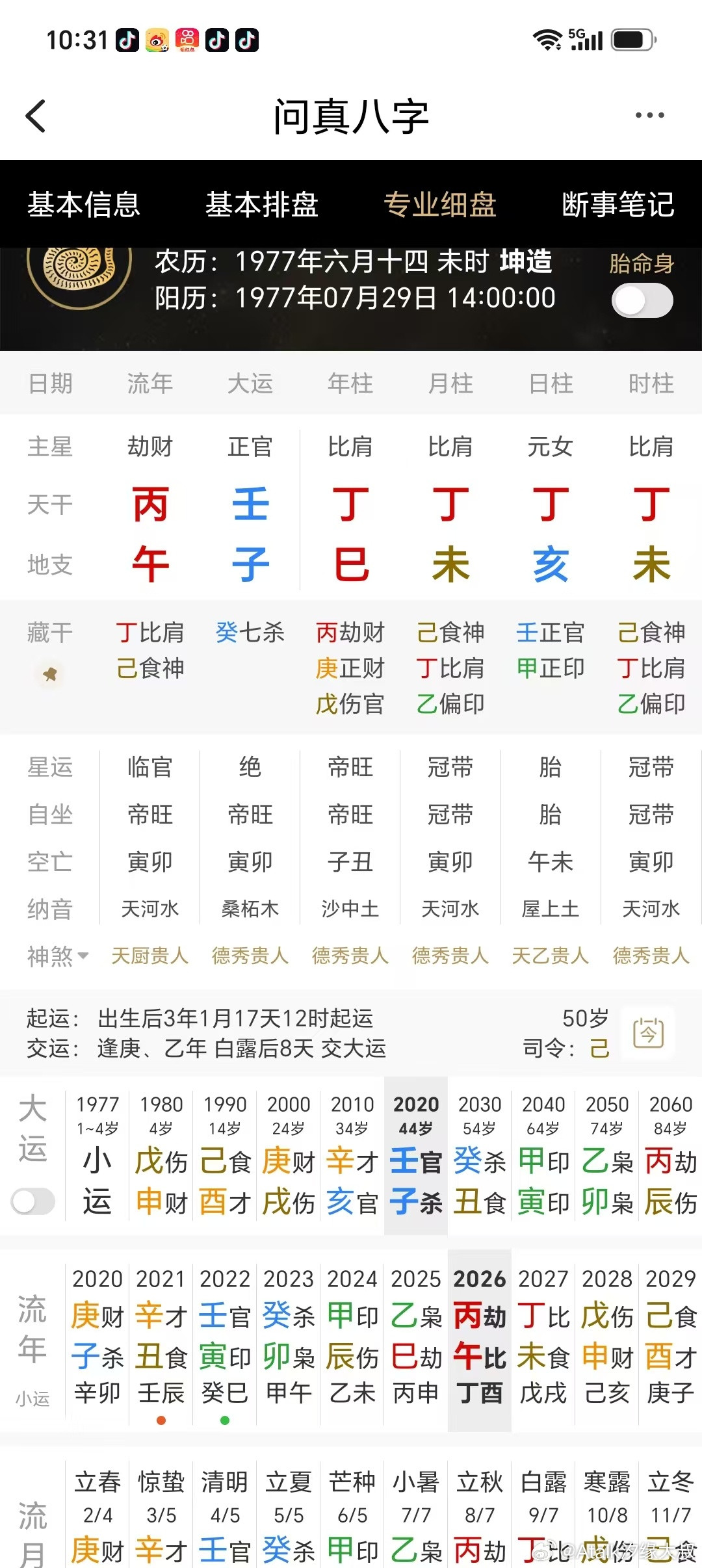 5年离了三次婚的女人天干都是丁火，天元一字格，且丁火在巳和未都通根，日支亥为夫星