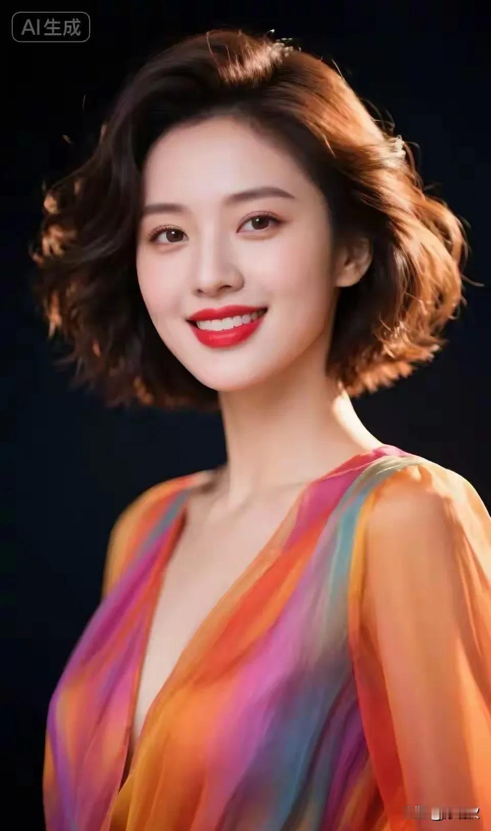 绝色美人，倾国倾城短发飘逸，肤白貌美眉若春山，眼若秋水环肥燕瘦，雍容华贵