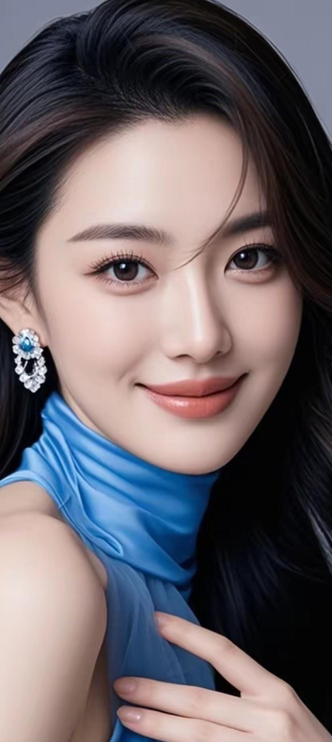 优雅蓝调，甜美微笑，闪耀耳环，女神范儿十足！💙🌸✨